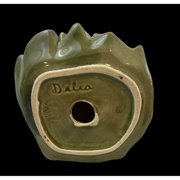 Vintage MCM Florence Pasadena Ceramics Delia Figure In Green Dress w/ Bouquet 8" - Picture 9 of 12